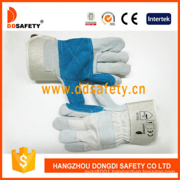 White Cotton with Reinforced Blue Leather Palm Glove